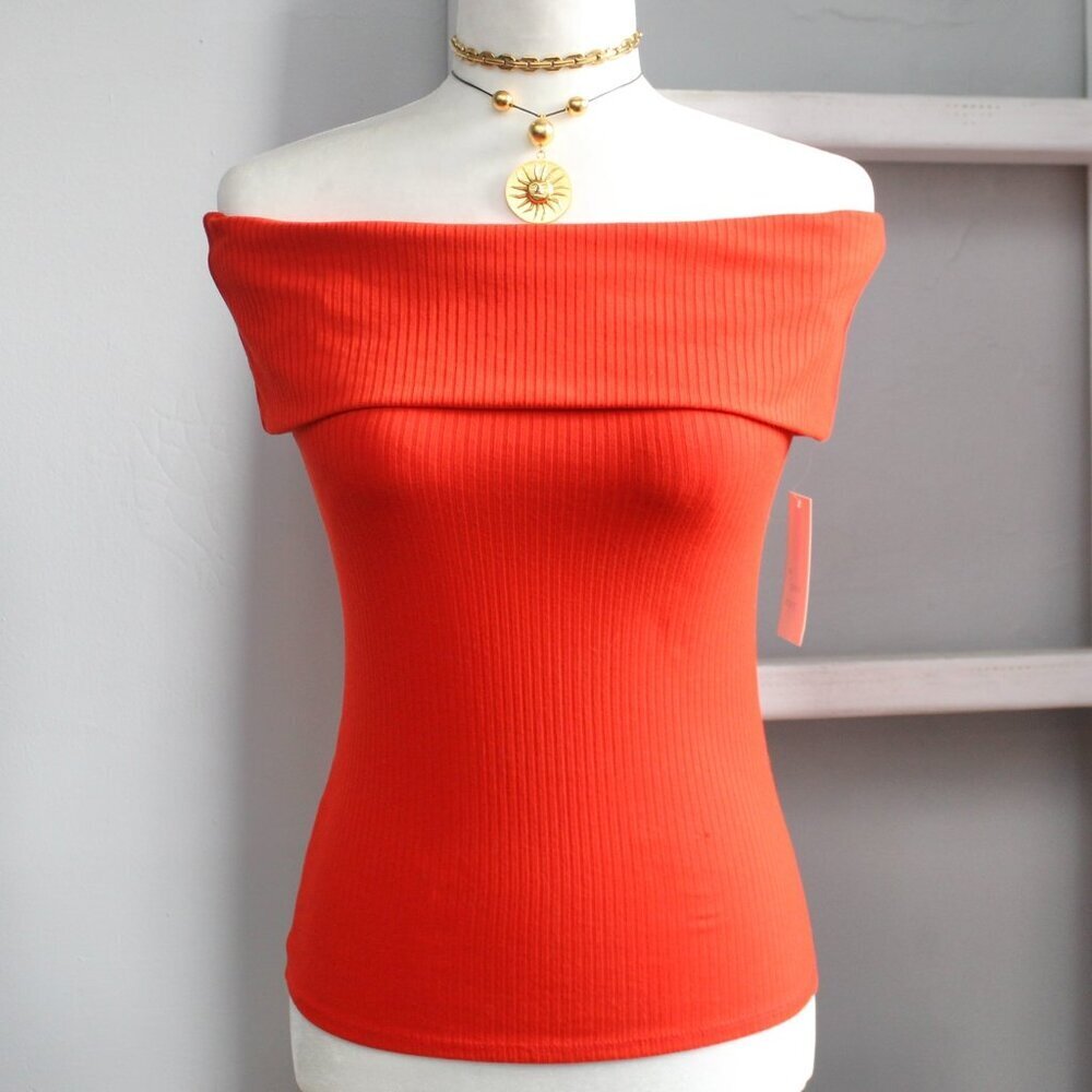 A New Day Target Women's Off-Shoulder Ribbed Red Top Size Small NWT